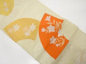 紗　扇に花模様織り出し　袋帯